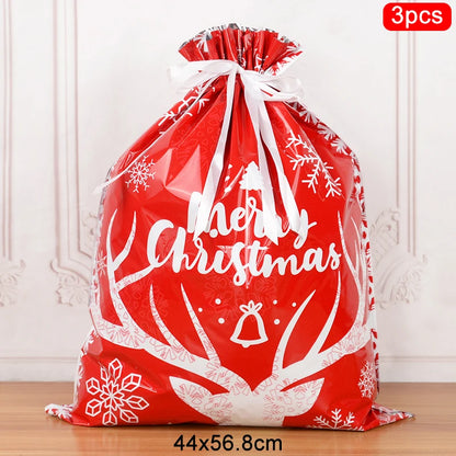 3/5Pcs Merry Christmas Drawstring Gift Bag New Year 2025 Large Candy Cookie Packaging Bag 2024 Navidad Christmas Home Decoration