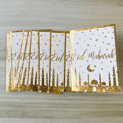 6pcs/Set Eid Mubarak Thanks Card Ramadan Decoration Gift Message Greeting Card Islamic Muslim Eid Al-Fitr Festival Party Decor