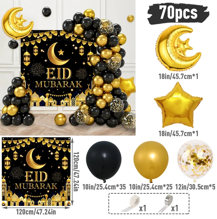 Eid Mubarak Balloon Background Ramadan Kareem Decoration Ballons Ramadan Mubarak Muslim Islamic Festival Party Supplies 2024