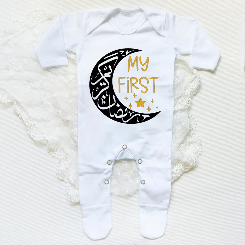 My First Eid Ramadan Baby Babygrow Sleepsuit Vest Bodysuit Infant Long Sleeve Romper Ramadan Islamic Muslim Keepsake Baby Outfit