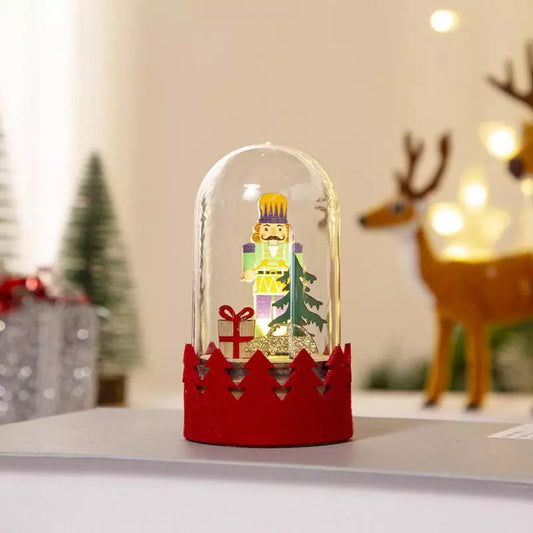 Christmas Glass Ball Decorative Miniature Nutcracker Snowman Globe LED Glowing Wooden Ornament Kids Xmas Snow Globe Gifts