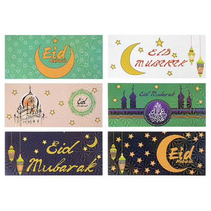 6Pcs Eid Mubarak Envelopes Eid Al-Fitr Gifts Card Cash Money Red Packet Ramadan Decoration for Home Muslim Islamic Party Decor
