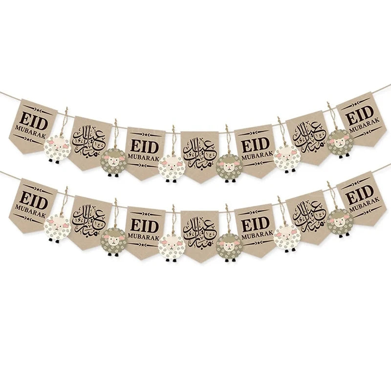 2024 EID Mubarak Paper Banner Bunting Garland Islamic Muslim Festival Party Supplies Ramadan Kareem Home Decoration Eid Gifts