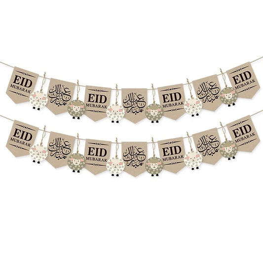 2024 EID Mubarak Paper Banner Bunting Garland Islamic Muslim Festival Party Supplies Ramadan Kareem Home Decoration Eid Gifts