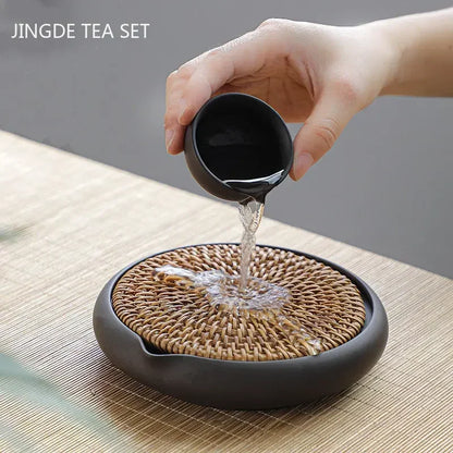 Hand-Woven Rattan Purple Clay Kettle Base Tea Tray Dry Bubble Teapot Cushion Heat Insulation Pot Cushion Tea Set Accessories