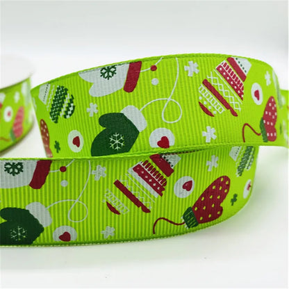 5yards/Lot 25MM Christmas Ribbon Printing Christmas Peripheral Ribbon for Bow Christmas Decoration DIY Gift Wrapping