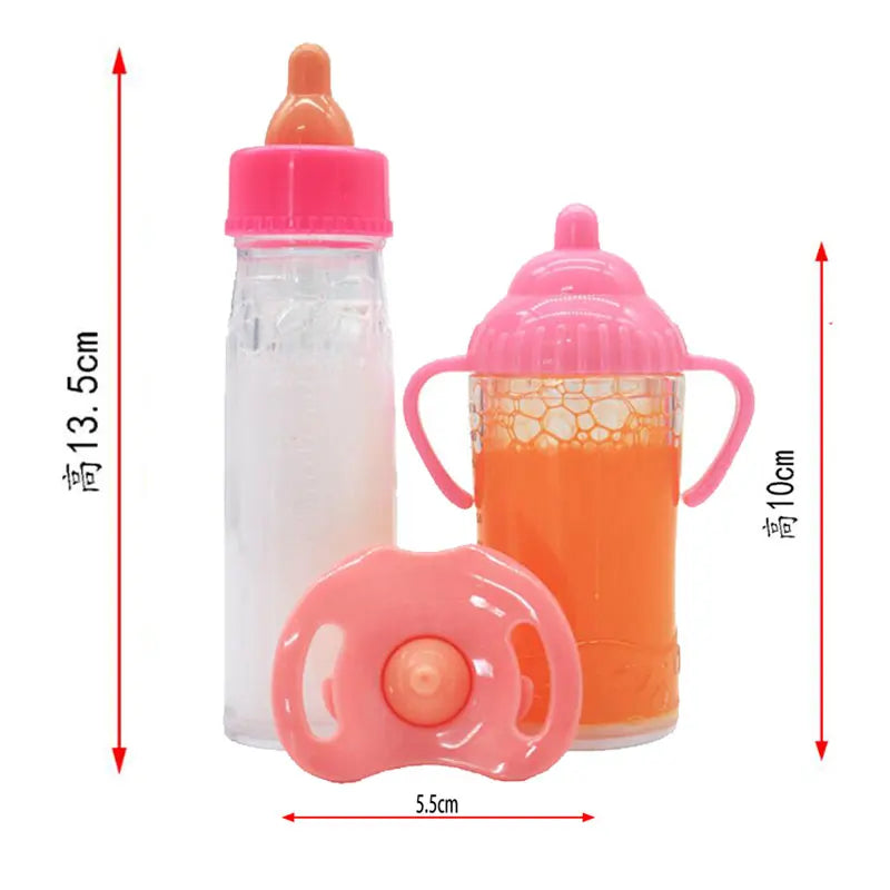Large Size Baby Doll Feeding Bottle Set Baby Care Toy Stroller 2pcs Milk and Juice Bottles With Toy Pacifier for Baby Dolls