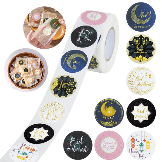 500Pcs EID Mubarak Stickers Gift Bag Candy Box Seal Lables Ramadan Kareem Paper Sticker Islamic Muslim Party DIY Decoration 2024