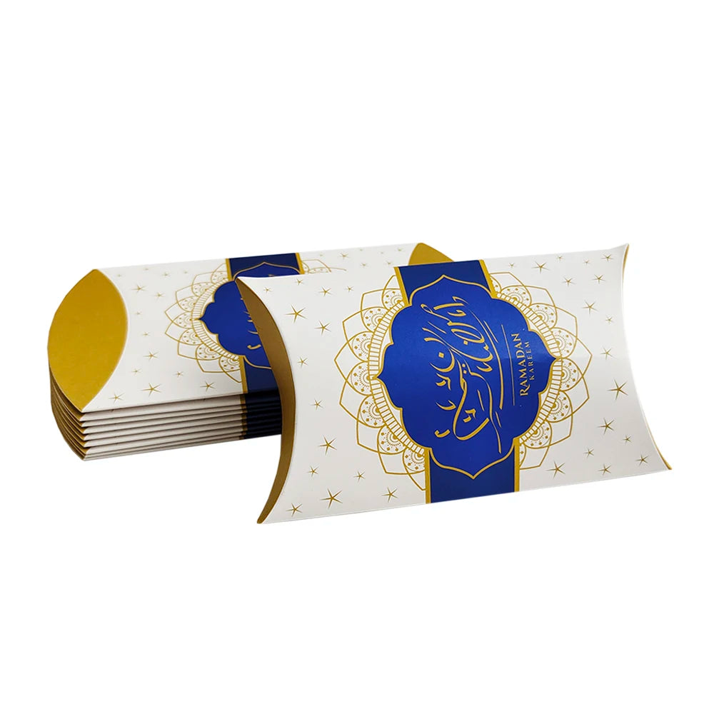10pcs Eid Mubarak Gift Kraft Bag Box Pillow Candy Cookie Chocolate Paper Box Ramadan Kareem Decoration Party Supplies Kids Gift