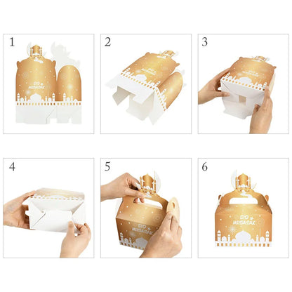 4Pcs EID Mubarak Gift Box 2024 Ramadan Mubarak Biscuit Candy Snack Packaging Box Bag Supplies Islamic Muslim Party Decoration