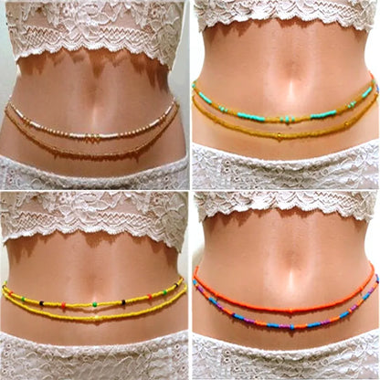 2022 Bohemia Double Layer Beads Belt Body Chain Women Summer Sexy Bikini Beach Waist Chain Charms Vintage Dress Waistband Belts