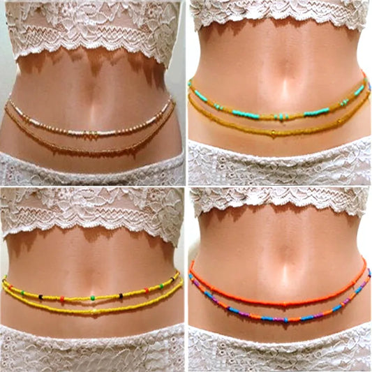 2022 Bohemia Double Layer Beads Belt Body Chain Women Summer Sexy Bikini Beach Waist Chain Charms Vintage Dress Waistband Belts