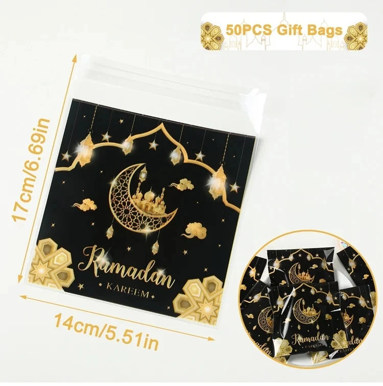 10pcs Eid Mubarak Gift Bags Plastic Candy Cookie Bag Ramadan Kareem Decoration 2024 Islamic Muslim Party Supplies Eid Gifts