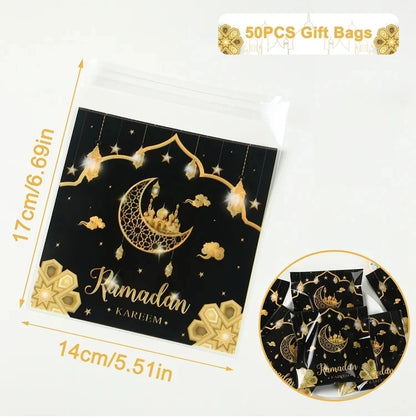 10pcs Eid Mubarak Gift Bags Plastic Candy Cookie Bag Ramadan Kareem Decoration 2024 Islamic Muslim Party Supplies Eid Gifts