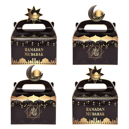 4Pcs EID Mubarak Gift Box 2024 Ramadan Mubarak Biscuit Candy Snack Packaging Box Bag Supplies Islamic Muslim Party Decoration