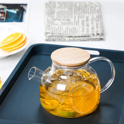 1/1.6/1.8l Transparent Borosilicate Glass Teapot Heat-Resistant Large Clear Tea Pot Flower Tea Set Puer Kettle Office Home Tool