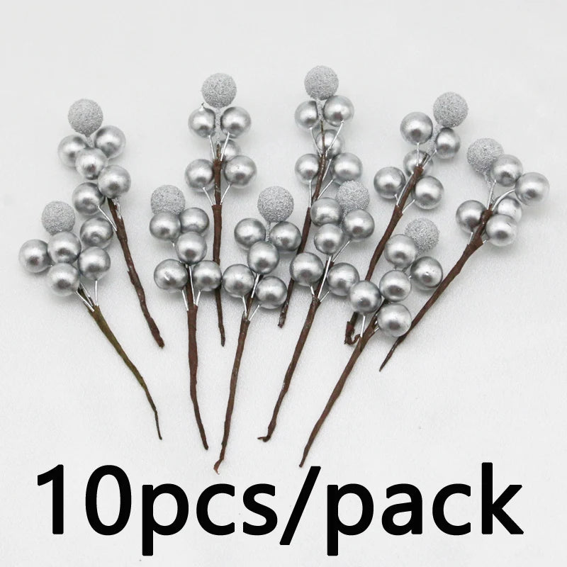 (10 Pcs/Pack) 10cm Christmas Tree Berry Decoration Simulation Yangmei Golden Berry Bouquet False Plant Wreath Home Decoration