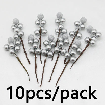 (10 Pcs/Pack) 10cm Christmas Tree Berry Decoration Simulation Yangmei Golden Berry Bouquet False Plant Wreath Home Decoration