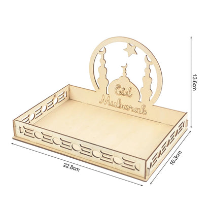 Wooden Eid Mubarak Food Tray Ramadan Decoration for Home Cake Display Islam Muslim Party Supplies 2024 Ramadan Kareem Eid Gifts