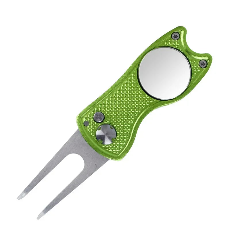 1pc Foldable Golf Divot Repair Tool With Golf Ball Tool Pitch Groove Cleaner Golf Accessories Putting Green Fork Training Aids