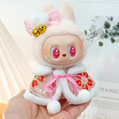 New Year Labubu Outfit for 17cm Mini Doll Chinese Style Matched Red Clothes Accessories