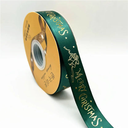 5yards 25mm Christmas Ribbon Printing Polyester Ribbon for Handmade Bow Party Christmas Decorations DIY Christmas Gift Wrapping