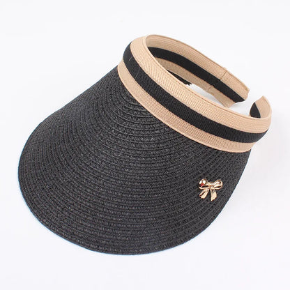 Adult Child Woman's Sun Visor Hats Female Bowknot Visor Caps Hand Made DIY Straw Summer Cap Casual Empty Top Hat Beach