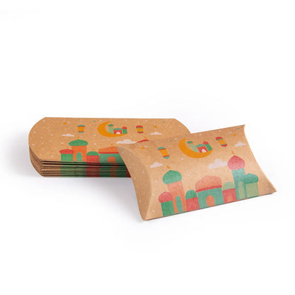 12pcs Eid Mubarak Gift Kraft Bag Box Pillow Shape Candy Box Ramadan Kareem Decoration Gift Packaging Muslim Islamic Party Favor