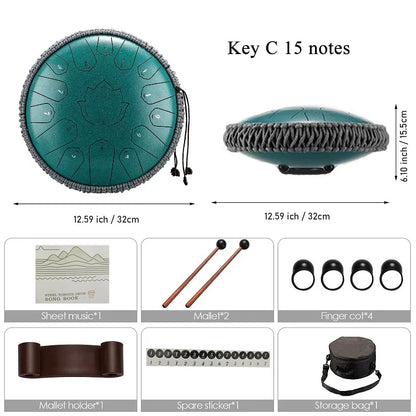 Hluru Glucophone Steel Tongue Drum 13 Inch 15 Notes Tone Key C Ethereal Drum Handpan Percussion Musical Instrument