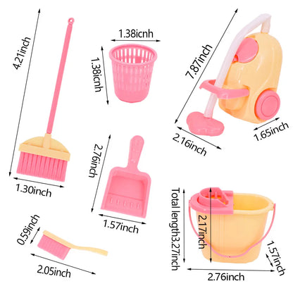 Barbies Doll House Furniture Bed Table Chair Plastics Cleaning Tools for 11.8inch Barbies Accessories Mini Furniture Model Gifts