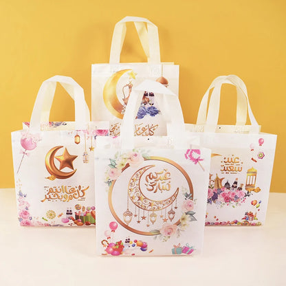 1/4Pcs Ramadan Kareem Gift Bags Nonwoven Candy Cookie Snack Packaging Bag Box Eid Mubarak Muslim Islamic Festival Party Supplies