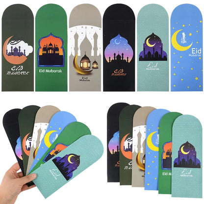 6Pcs Eid Mubarak Envelopes Eid Al-Fitr Gifts Card Cash Money Red Packet Ramadan Decoration for Home Muslim Islamic Party Decor