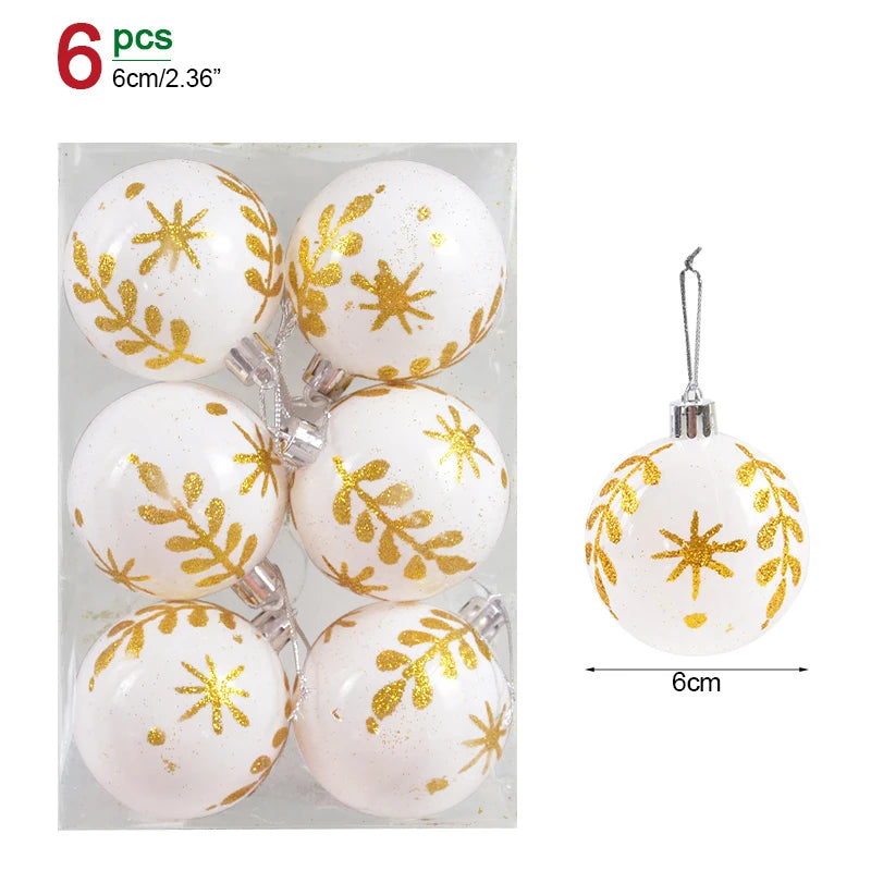 6Pcs/Box 6cm Christmas Ball Ornaments Xmas Tree Hanging Pendant Christmas Decorations for Home 2024 Navidad Natal New Year Gift