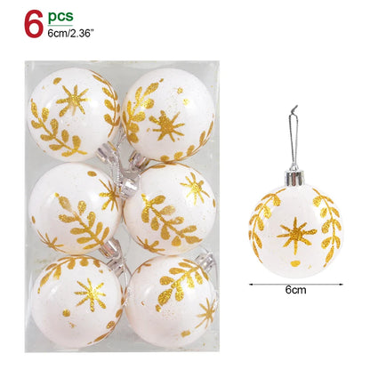 6Pcs/Box 6cm Christmas Ball Ornaments Xmas Tree Hanging Pendant Christmas Decorations for Home 2024 Navidad Natal New Year Gift
