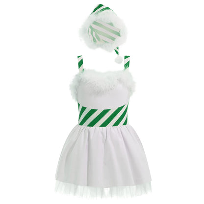 Girls Christmas Dance Dress Sleeveless Ballet Skating Gymnastics Leotard Tutu Xmas Carnival Party Cosplay Performance Costume