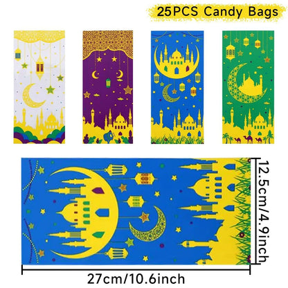 10pcs Eid Mubarak Gift Bags Plastic Candy Cookie Bag Ramadan Kareem Decoration 2024 Islamic Muslim Party Supplies Eid Gifts