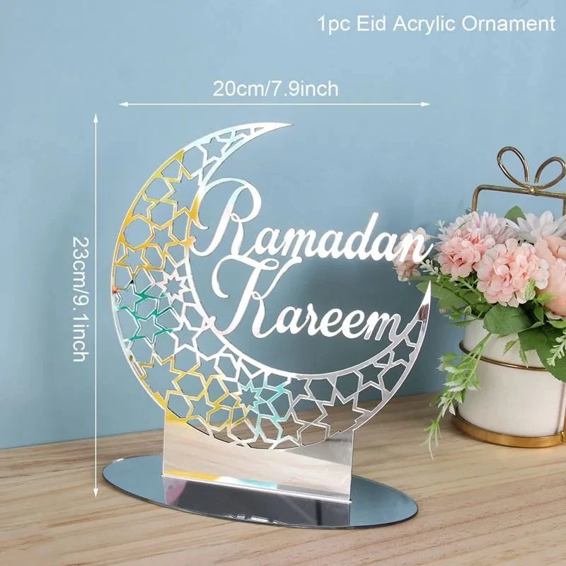 Ramadan Tray Table Centerpieces Plate Acrylic Ramadans Eid Mubarak Decorations for Home 2024 Islam Muslim Festival Party Gifts