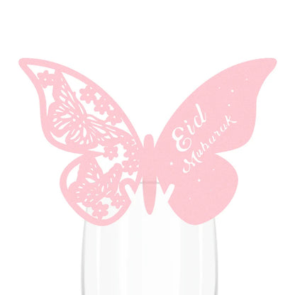 20pcs Eid Mubarak Hollow Butterfly Cup Card Wine Glass Paper Name Place Seat Card Wedding Party Ramadan Kareem Table Decorations