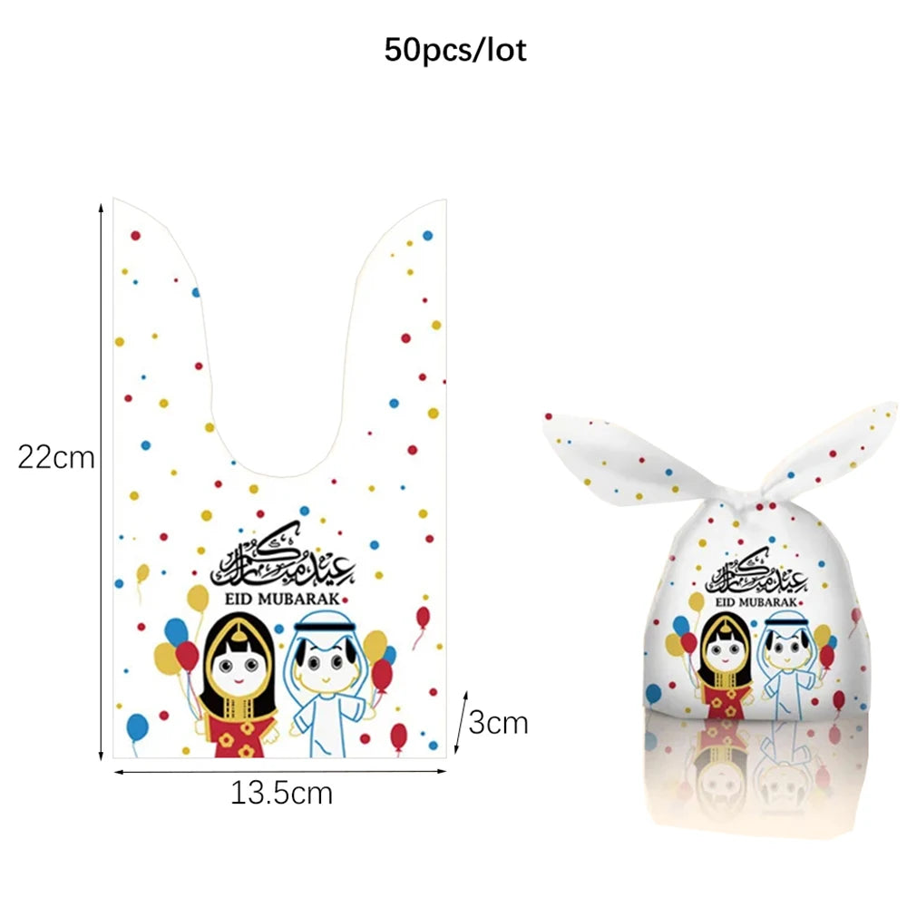 50Pcs Eid Mubarak Gift Bags Eid Mubarak Candy Cookie Bags Pouch Eid Mubarak Decoration 2024 Plastic Eid Gift Packaging Supplies
