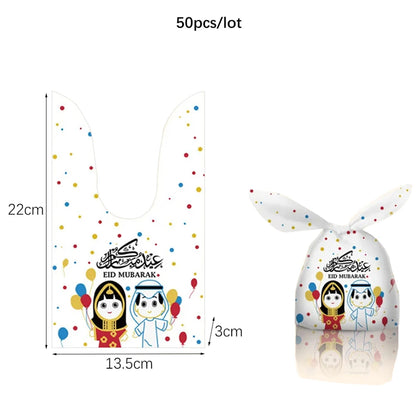 50Pcs Eid Mubarak Gift Bags Eid Mubarak Candy Cookie Bags Pouch Eid Mubarak Decoration 2024 Plastic Eid Gift Packaging Supplies