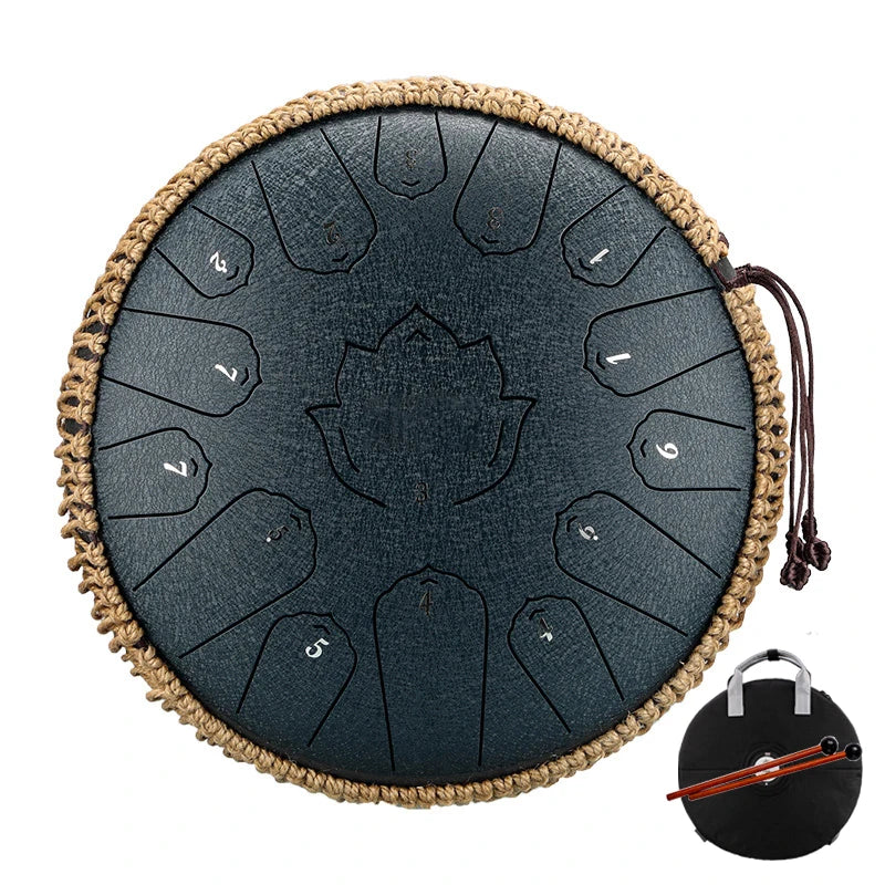 Hluru Glucophone Steel Tongue Drum 13 Inch 15 Notes Tone Key C Ethereal Drum Handpan Percussion Musical Instrument