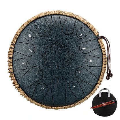 Hluru Glucophone Steel Tongue Drum 13 Inch 15 Notes Tone Key C Ethereal Drum Handpan Percussion Musical Instrument