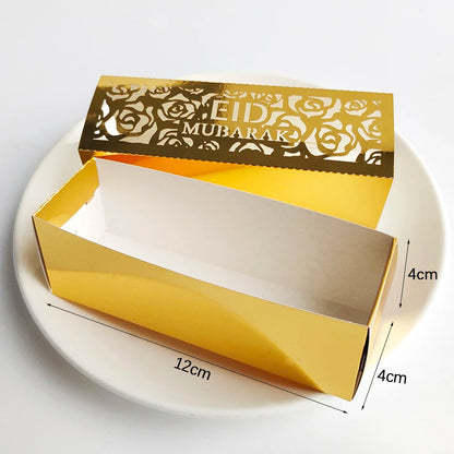 10Pcs Eid Mubarak Gift Box Ramadan Gift Packages Gold Hollow Eid Mubarak Candy Cake Box Eid Mubarak Decoration 2024 Muslim Party