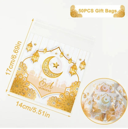 10pcs Eid Mubarak Gift Bags Plastic Candy Cookie Bag Ramadan Kareem Decoration 2024 Islamic Muslim Party Supplies Eid Gifts