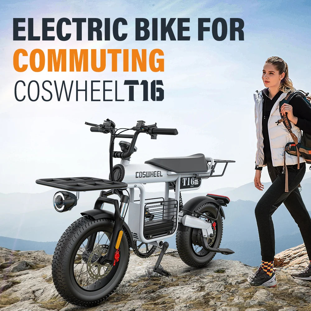 Coswheel Electric Bike T16 Adult Mountain Ebikes Road Ebike 1000W 48V 20AH Fat Tire Cycling Outdoor City Commuting Electric Bike