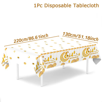 EID Mubarak Disposable Tablecloth EID Mubarak Decoration 2024 for Home Table Cloth Ramadan Kareem Islamic Muslim Party Decor