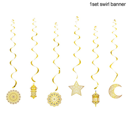 Eid Mubarak Disposable Tableware Gold Plate Cup Banner Gift Bags Islamic Muslim Party Supplies 2024 Ramadan Kareem Decorations