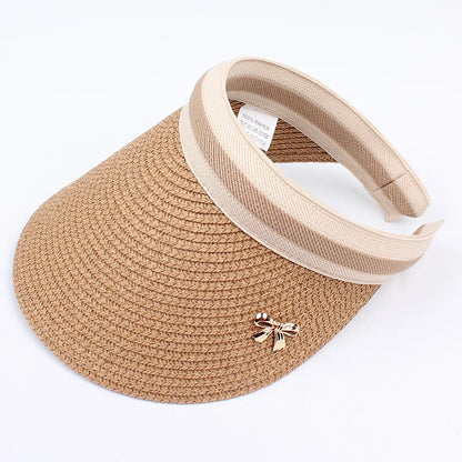 Adult Child Woman's Sun Visor Hats Female Bowknot Visor Caps Hand Made DIY Straw Summer Cap Casual Empty Top Hat Beach