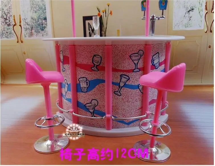Fashion Mini Furniture for Barbie House Happy Hour Relax Time Pink Bar Suit for Kurhn Licca Blyth Doll Pretend Play Toys 1/6
