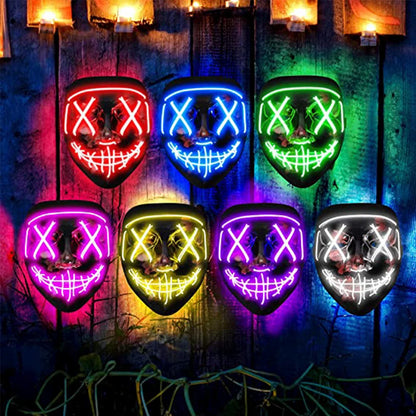 Light Up Mask LED Mask Scary Halloween Mask Glow Neon Festival Mask Costume Mask With Lighting Modes El Wire for Men Women Kids